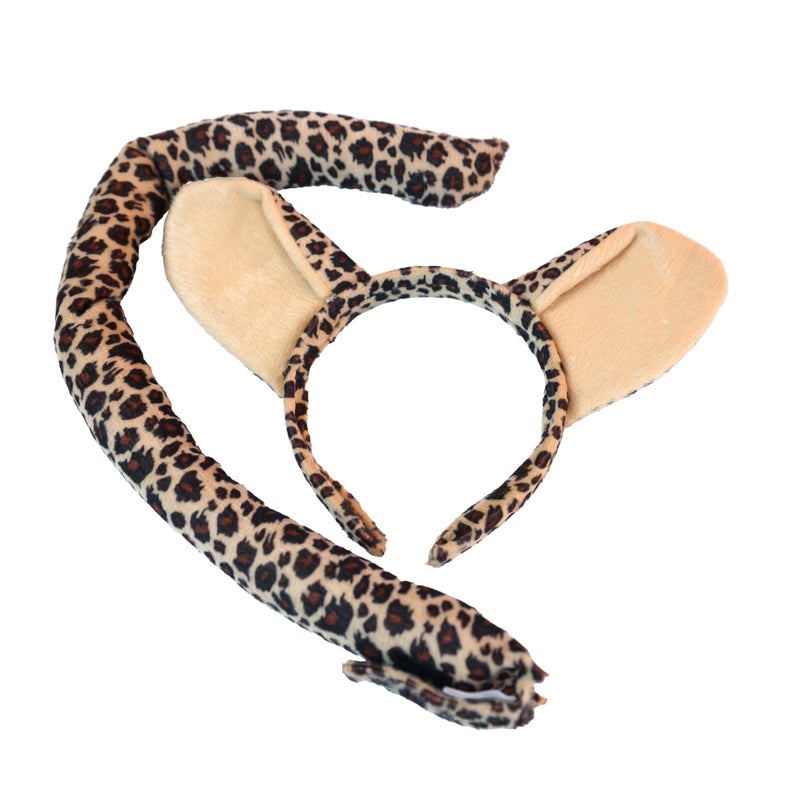 Squirrel Products Twin Spring Goods Leopard Headband Ears and Tail Costume Accessory Set Fits Adults and Kids - Image 2