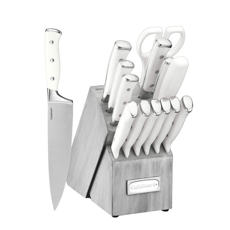 Cuisinart Cuisinart 15-Piece Knife Set with Block, High Carbon Stainless Steel, Forged Triple Rivet, White/Gray C77WTR-15PG  - Image 1