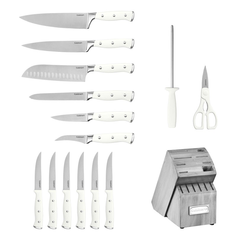 Cuisinart Cuisinart 15-Piece Knife Set with Block, High Carbon Stainless Steel, Forged Triple Rivet, White/Gray C77WTR-15PG  - Image 2