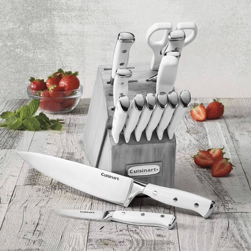 Cuisinart Cuisinart 15-Piece Knife Set with Block, High Carbon Stainless Steel, Forged Triple Rivet, White/Gray C77WTR-15PG  - Image 4