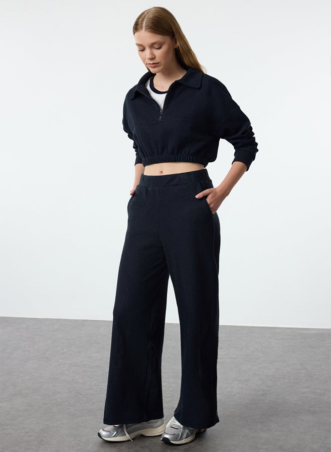 trendyol Wide Leg/Relaxed Fit Ribbed Knitted Sweatpants TWOAW23EA00065 - Image 2