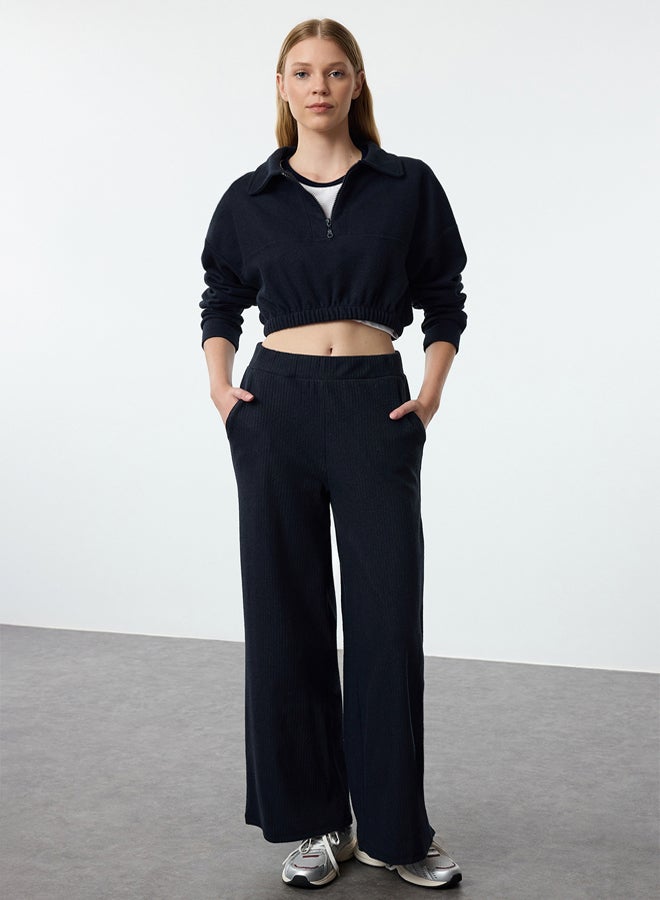 trendyol Wide Leg/Relaxed Fit Ribbed Knitted Sweatpants TWOAW23EA00065 - Image 1