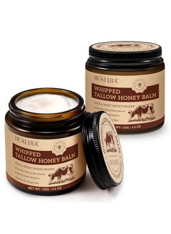 HUALIJIA Tallow and Honey Balm for Face 2PCS Beef Tallow for Skin 42 Oz Tallow Face Moisturizer Organic Grass Fed Whipped Beef Tallow Cream Deeply Hydrates and Moisturizes Face Body Fast Absorption 