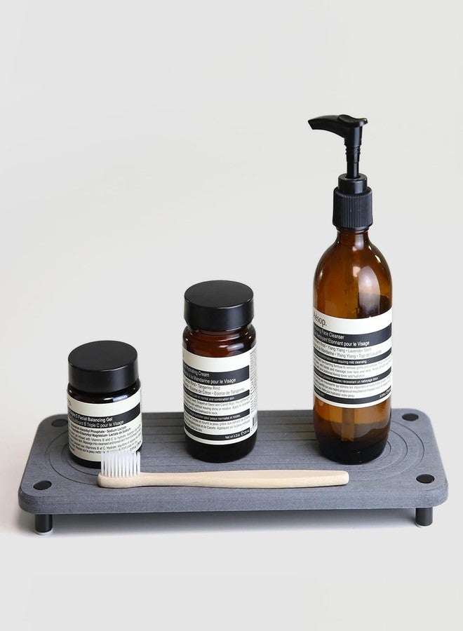 RIOMZY Instant Dry Sink Caddy Kitchen Sink Organizer, Water Absorbing Stone Sponge Holder for Kitchen and Bathroom Countertop (with Black Stainless Steel Legs, Gray) - Image 1