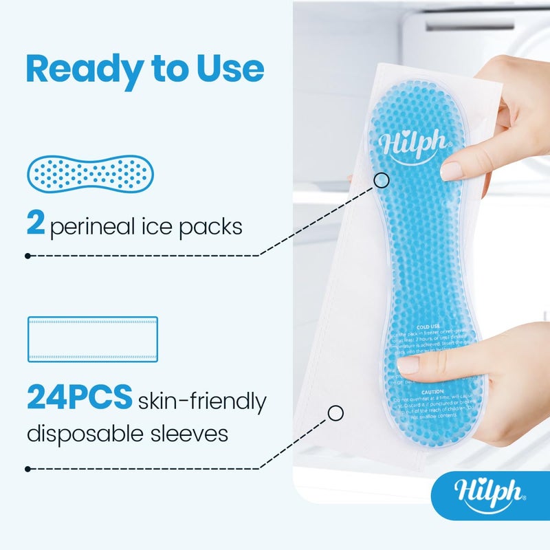 Hilph Perineal Ice Packs for Postpartum Hemorrhoid Pain Relief, Reusable 2 Perineal Cooling Pads with 24Pcs Disposable Sleeves for Women After Pregnancy and Delivery, Essentials Postpartum Care - Image 3