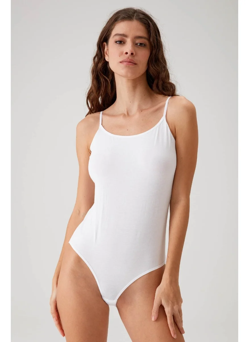 بيير كاردان 2-Piece Economical Package White 3004 Thin Strap Basic Cotton Snap Bodysuit / Undershirt Set