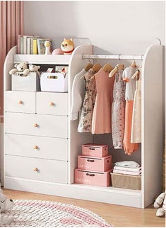 GoldenLike Kids Wardrobe,Childrens Closet Organizers,Wooden Children Clothes Closet Costume Organizer,Kids Armoire Children Clothes Cabinet Clothing Storage Rack with Hanging and 5 Drawers(YN011-White)  - Image 1