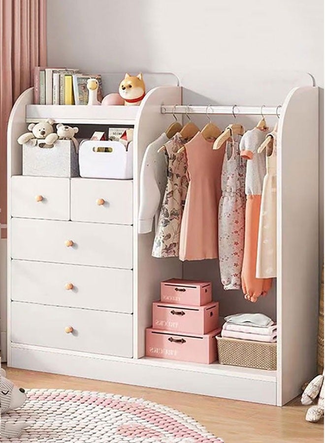 GoldenLike  خزانة ملابس للأطفال،منظمات خزانة الأطفال،خزانة ملابس خشبية للأطفال،رف تخزين الملابس، خزانة ملابس للبنات والأولاد، خزانة ملابس حديثة للأطفال مع منطقة تعليق و5 أدراج (YN011-أبيض) - Image 1