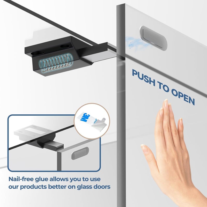 Tonitrui Magnetic Push Latches Without Nail Installation, Push to Open Door Latch, Magnetic Touch Latches, Kitchen Door Push Release Latch for Cabinet Door Closure and Popping Open (Black 8 Pack) - Image 2