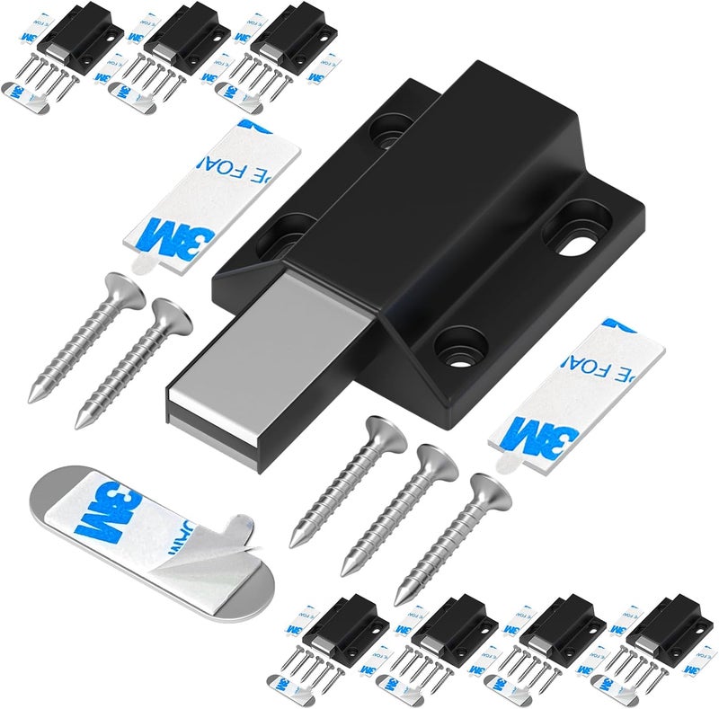Tonitrui Magnetic Push Latches Without Nail Installation, Push to Open Door Latch, Magnetic Touch Latches, Kitchen Door Push Release Latch for Cabinet Door Closure and Popping Open (Black 8 Pack) - Image 1