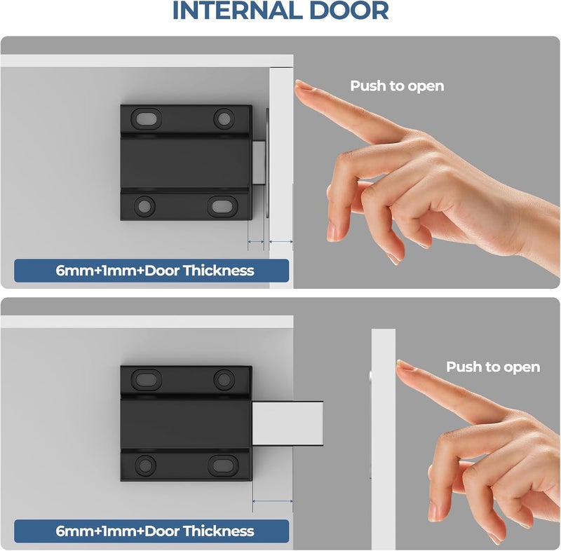 Tonitrui Magnetic Push Latches Without Nail Installation, Push to Open Door Latch, Magnetic Touch Latches, Kitchen Door Push Release Latch for Cabinet Door Closure and Popping Open (Black 8 Pack) - Image 4