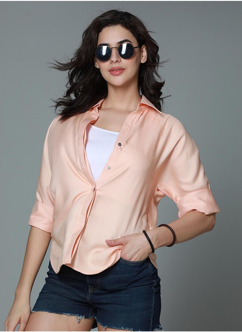Women’s Boxy Fit Casual Shirt in Orange with Spread Collar, Long Sleeves - pzsku/Z299D4B722F433DB30179Z/45/_/1734118090/76e429e2-f5d4-47db-94ee-620c66716d89