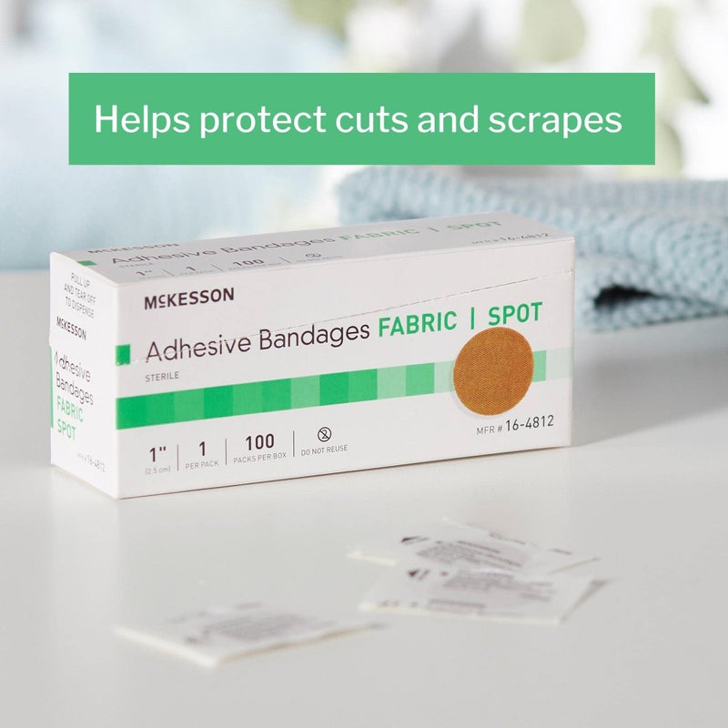 McKesson Adhesive Bandages, Sterile, Fabric Spot, 1 in, 100 Count, 1 Pack - Image 2