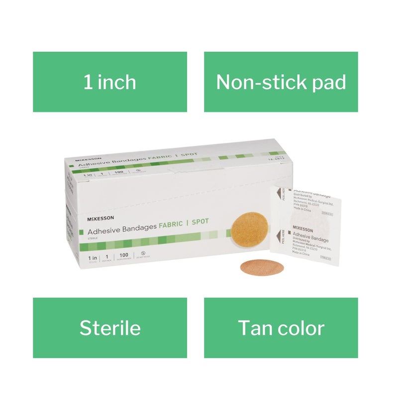 McKesson Adhesive Bandages, Sterile, Fabric Spot, 1 in, 100 Count, 1 Pack - Image 4