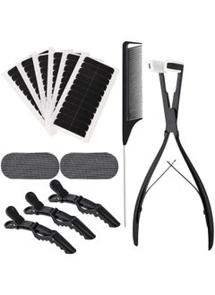 Ehdis Hair Extensions Tools Kit Tape In Hair Sealing Pliers Flat Surface Hair Extension Tools With Double Sided Replacement Adhesive Hair Extension Tape Tabs (Black)  - Image 1