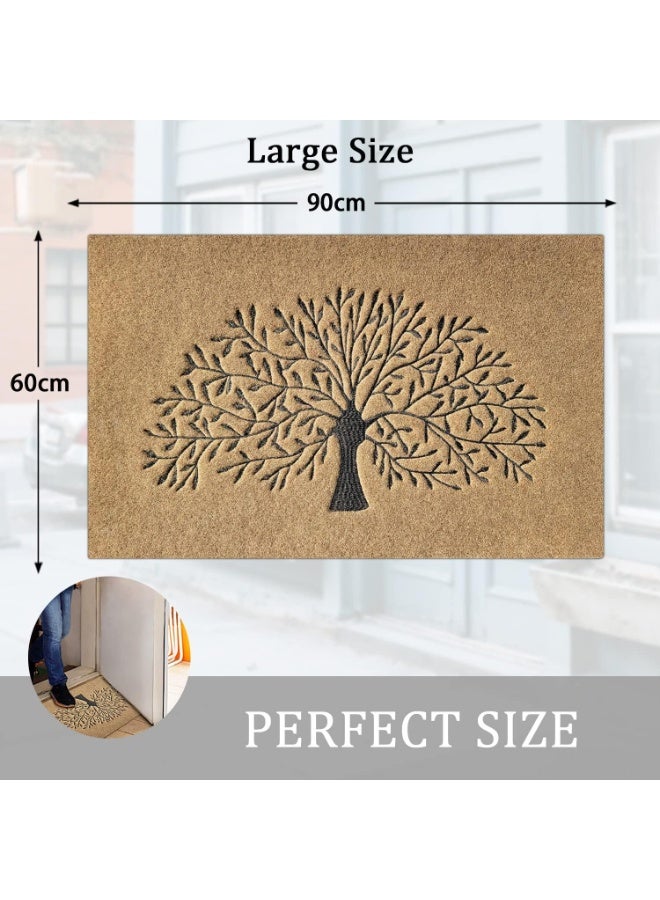 NANAO Large Door Mats Outdoor 90 x 60 cm Non Slip Front Door Mat Super Absorb Mud Easy to Clean Tree of Life Doormat for Entrance Indoor Brown - Image 3