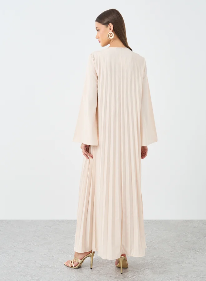 Styli Styli Women Cream Pleated Jalabiya with Tassel Trim