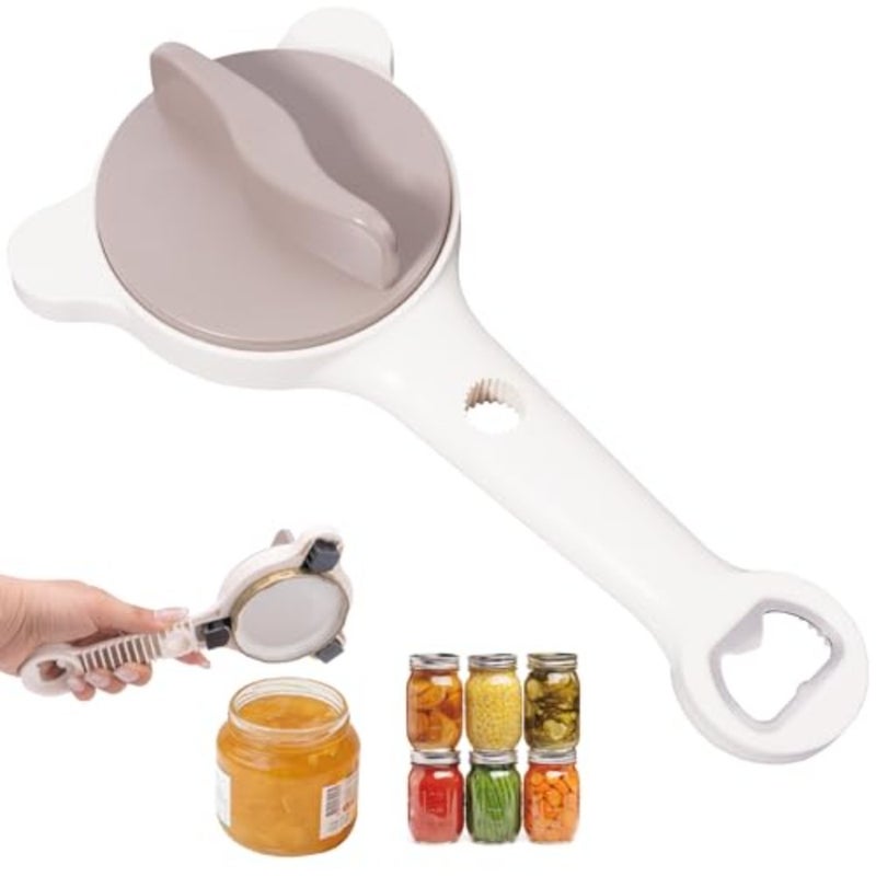 4-in-1 Jar Opener for Seniors and Weak Hands, Adjustable Stainless Steel Opener for Jars, Beer Bottles, and Salad Dressing Easy-Grip Kitchen Tool White - Image 1