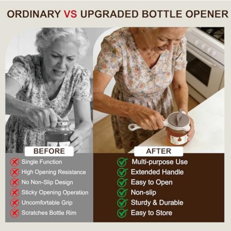 4-in-1 Jar Opener for Seniors and Weak Hands, Adjustable Stainless Steel Opener for Jars, Beer Bottles, and Salad Dressing Easy-Grip Kitchen Tool White - Image 4