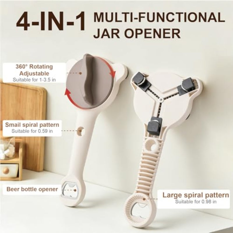 4-in-1 Jar Opener for Seniors and Weak Hands, Adjustable Stainless Steel Opener for Jars, Beer Bottles, and Salad Dressing Easy-Grip Kitchen Tool White - Image 5