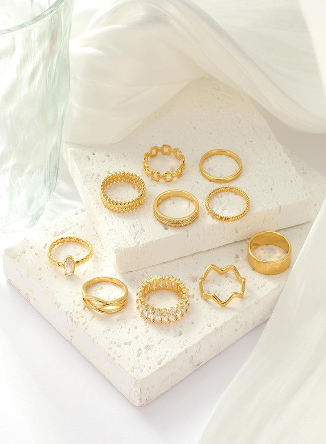 PLOMFOV Gold Rings for Women Gold Plated Stackable Rings Wedding Bands Eternity Dainty 14K Gold Ring Thin Simple Trendy Thumb Stacking Ring Pack Size Gold 12 - Image 5