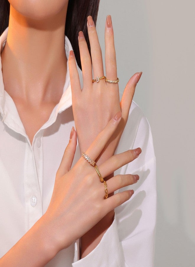 PLOMFOV Gold Rings for Women Gold Plated Stackable Rings Wedding Bands Eternity Dainty 14K Gold Ring Thin Simple Trendy Thumb Stacking Ring Pack Size Gold 12 - Image 2