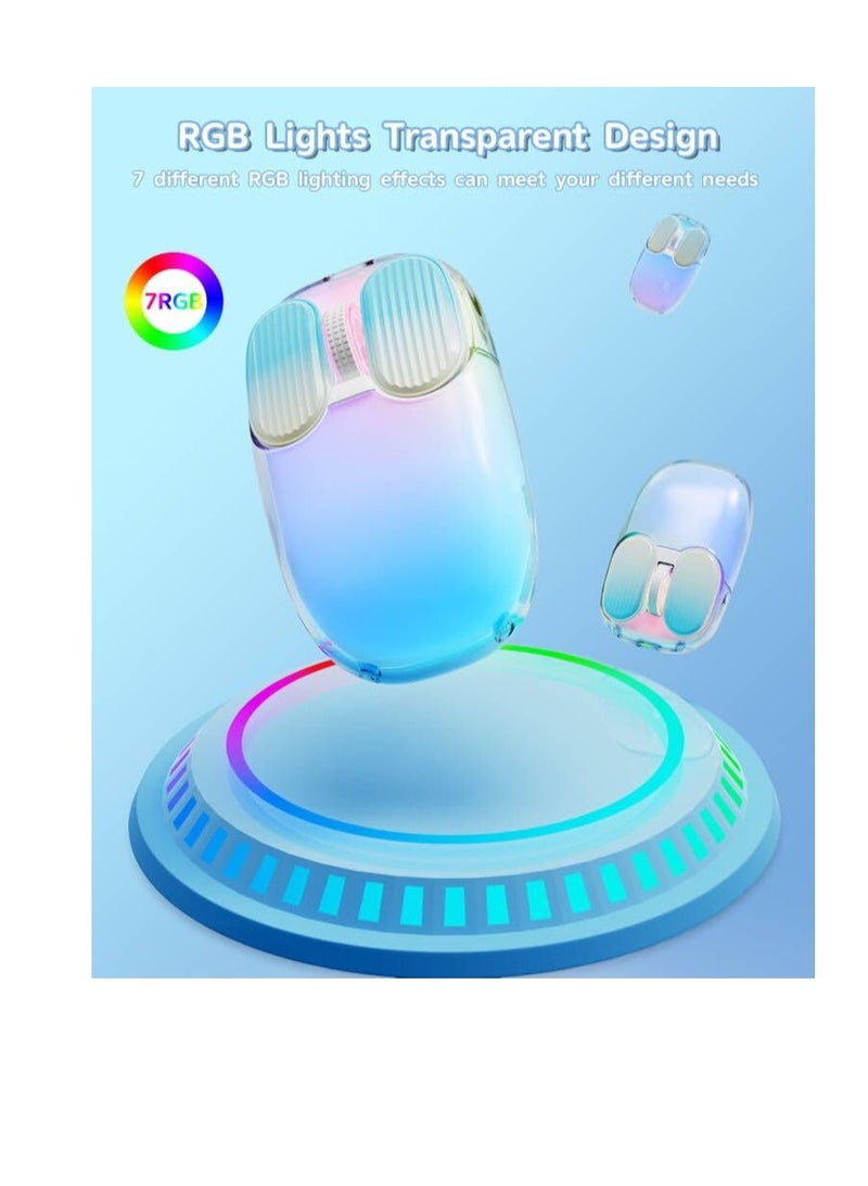 Excefore 2.4GHz Wireless Mouse with USB Mini Receiver, Cute Mouse, Transparent Shell, 7 RGB Backlit, 1600 DPI Optical Tracking, Portable Rechargeable Noiseless Mice for Laptop, PC, Desktop, MacBook, Blue  - Image 4