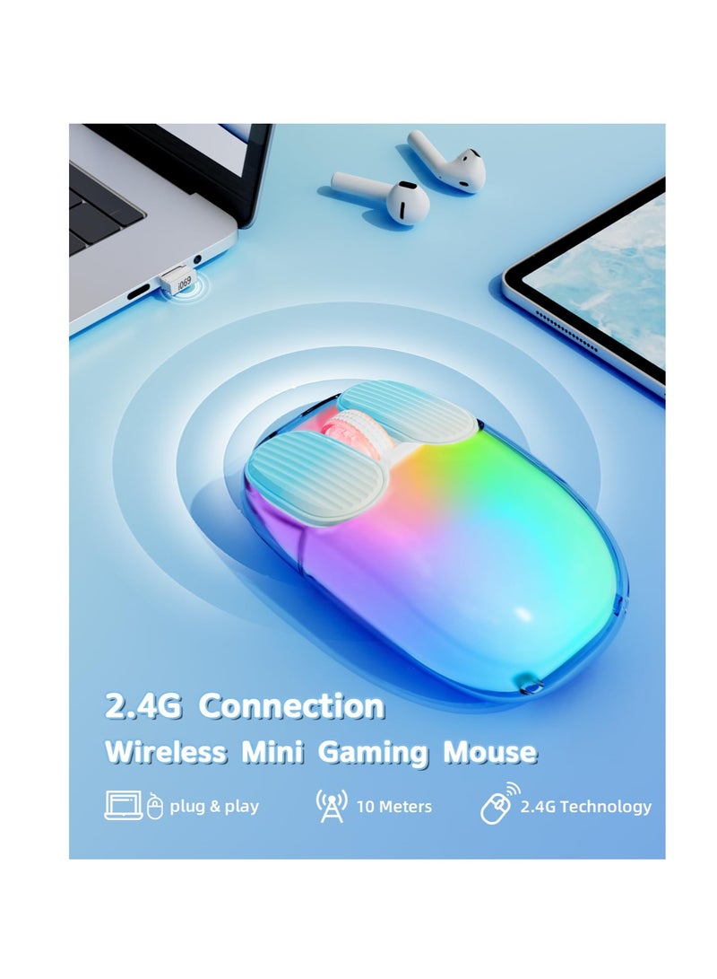 Excefore 2.4GHz Wireless Mouse with USB Mini Receiver, Cute Mouse, Transparent Shell, 7 RGB Backlit, 1600 DPI Optical Tracking, Portable Rechargeable Noiseless Mice for Laptop, PC, Desktop, MacBook, Blue  - Image 2