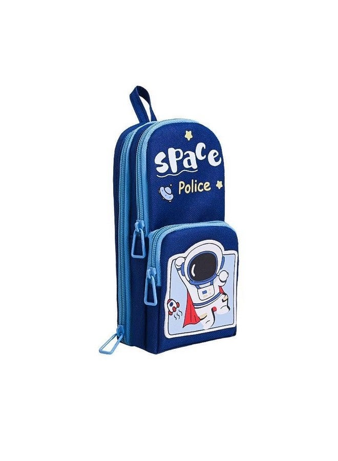 Prime Deals PRIME DEALS Canvas Premium Pencil Case Hang able 6 Layer with 3 Compartment Cute Aesthetic Pencil Case for Girls Large Capacity Pencil Pouch for Kids Cute Stationary Gift for Kids (Space Police Blue) - Image 1