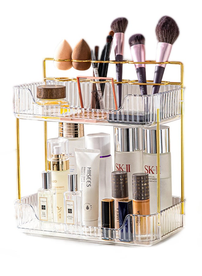 Sharpdo 2 Tier Bathroom Counter Organizer, Skin Care Vanity Countertop Organizer, Makeup Brush Holder Organizer, Perfume Trays for Dresser and Toothbrush Holders for Bathrooms - Image 1
