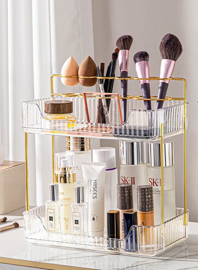 Sharpdo 2 Tier Bathroom Counter Organizer, Skin Care Vanity Countertop Organizer, Makeup Brush Holder Organizer, Perfume Trays for Dresser and Toothbrush Holders for Bathrooms - Image 2