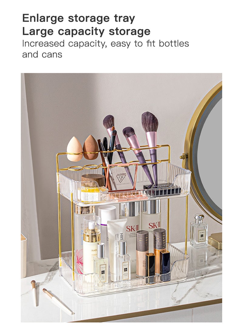 Sharpdo 2 Tier Bathroom Counter Organizer, Skin Care Vanity Countertop Organizer, Makeup Brush Holder Organizer, Perfume Trays for Dresser and Toothbrush Holders for Bathrooms - Image 4