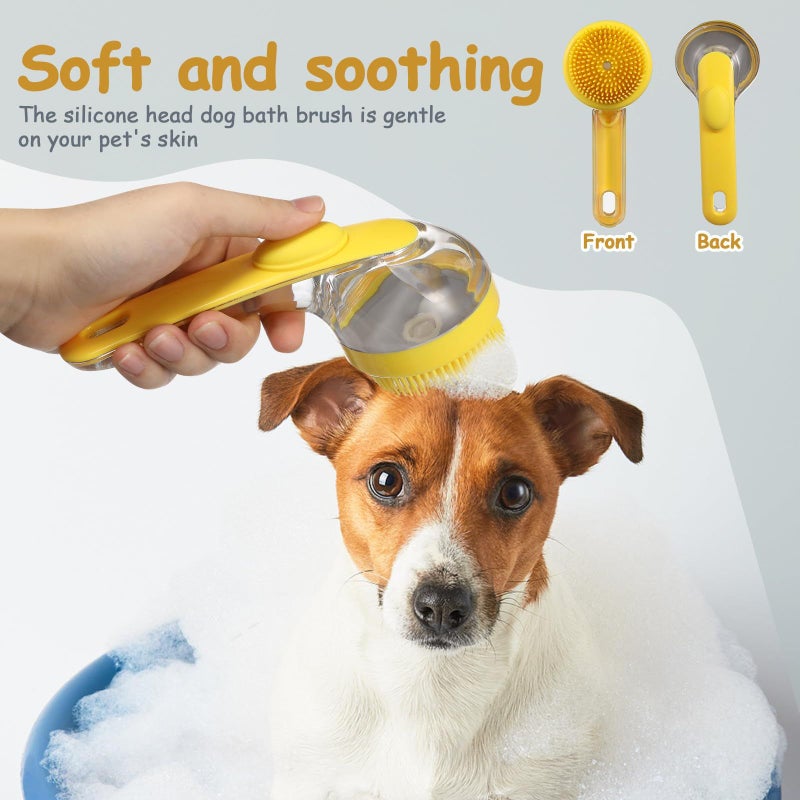 Yellow Massage Pet Bath Brush with Soap Dispenser for Dogs Cats - Image 4