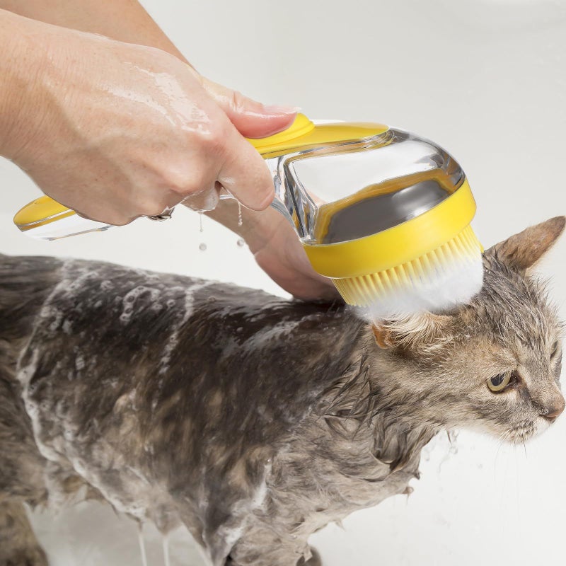 Yellow Massage Pet Bath Brush with Soap Dispenser for Dogs Cats - Image 5