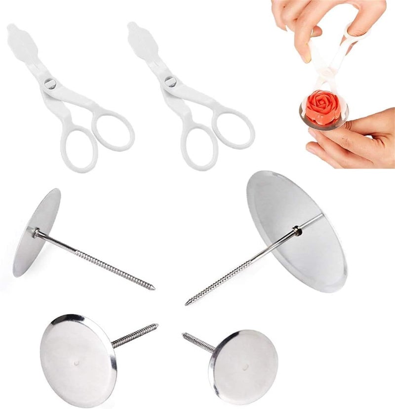 KASTWAVE Cake Flower Nail and Flower Lifters Set, 6PCS Stainless Steel Cake Cupcake Decor Baking Tools for Icing Flowers Decoration (4 Sizes) - Image 1