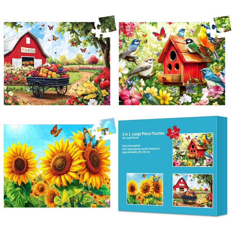 Edsjegn 3 Pack 48 Large Piece Puzzles for Seniors Dementia Alzheimers Products Activities for Elderly AdultsAlzheimers Puzzle Memory Cognitive Games Easy Jigsaw Puzzle Gifts with 3 Storage Bags - Image 3