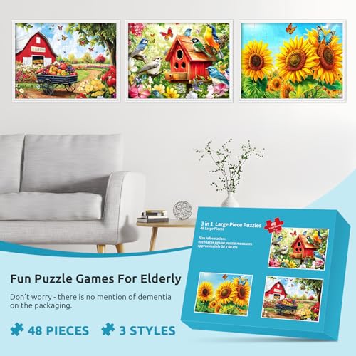 Edsjegn 3 Pack 48 Large Piece Puzzles for Seniors Dementia Alzheimers Products Activities for Elderly AdultsAlzheimers Puzzle Memory Cognitive Games Easy Jigsaw Puzzle Gifts with 3 Storage Bags - Image 5