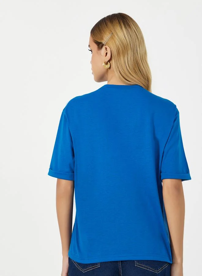 Styli Styli Leopard Slogan Print Boxy Fit Round Neck T-shirtâ€‹