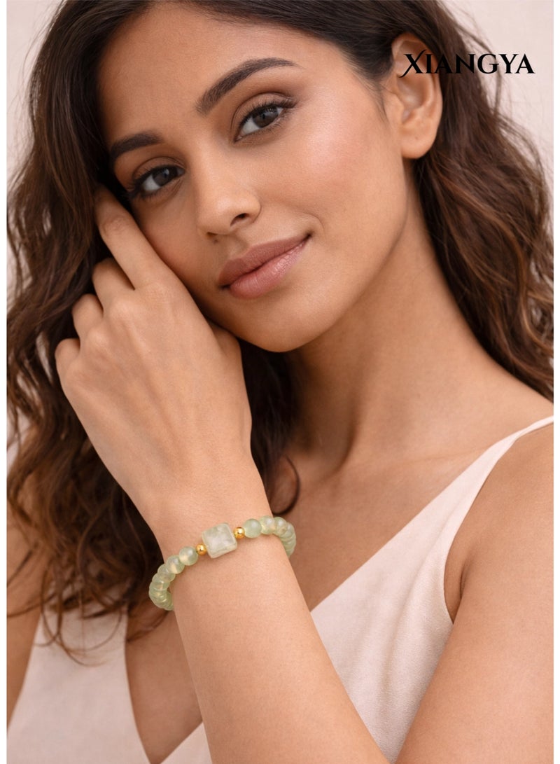 XIANGYA Bracelet For Ladies Jade Green – Mist Jade Natural Gemstone Prehnite Bracelet with Gold Accents | Mist Jade - Image 2