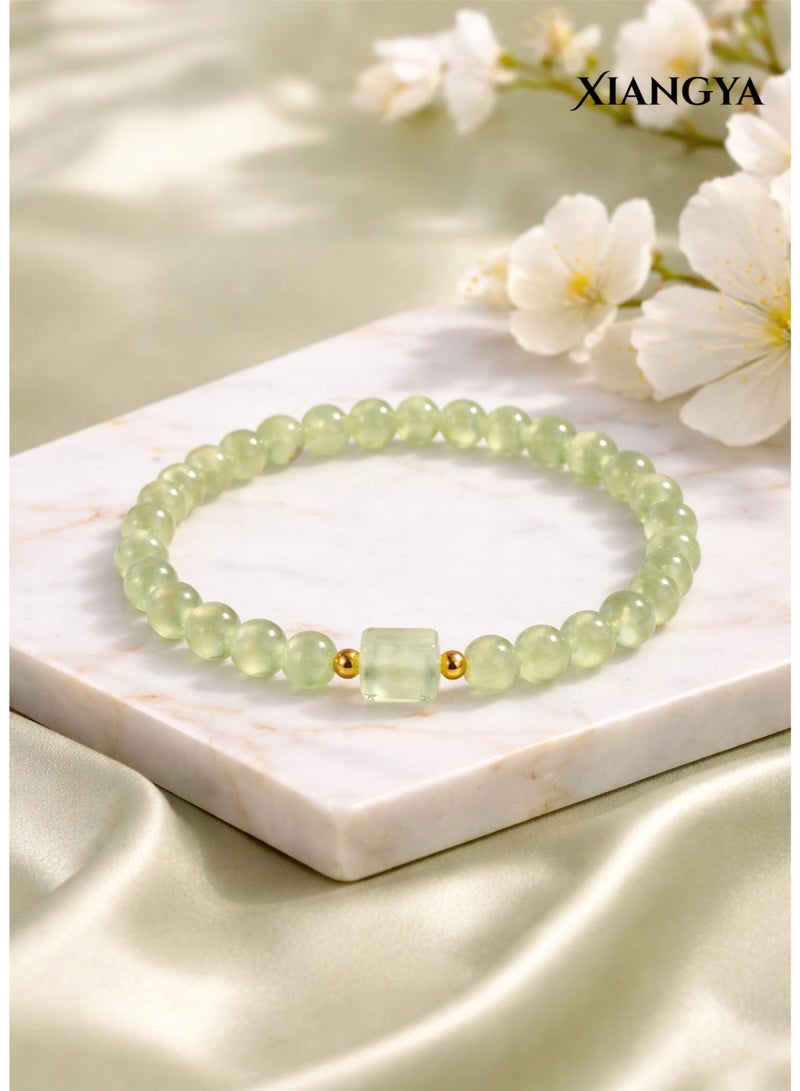 XIANGYA Bracelet For Ladies Jade Green – Mist Jade Natural Gemstone Prehnite Bracelet with Gold Accents | Mist Jade - Image 3
