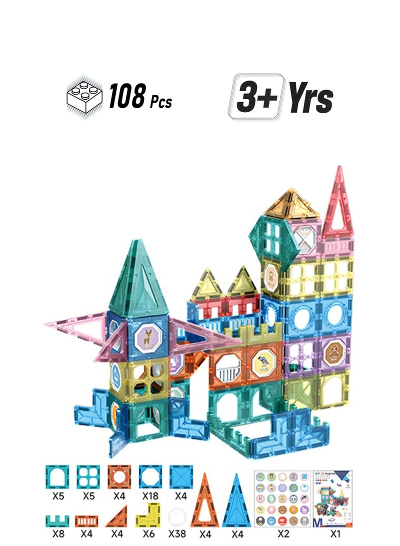 108pcs Magnetic Building Blocks, Educational Magnetic Building Tiles for Kids, Fun Construction Toys for Boys and Girls  - Image 1