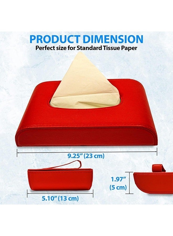 كيلا علبة مناديل، حامل مناديل فاخر، حامل مناديل من الجلد الصناعي مع حاجب شمس، موزع مناديل للوجه أنيق ومريح لسيارتك (أحمر) - Image 2