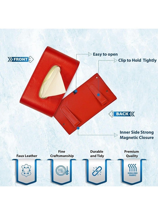 كيلا علبة مناديل، حامل مناديل فاخر، حامل مناديل من الجلد الصناعي مع حاجب شمس، موزع مناديل للوجه أنيق ومريح لسيارتك (أحمر) - Image 3