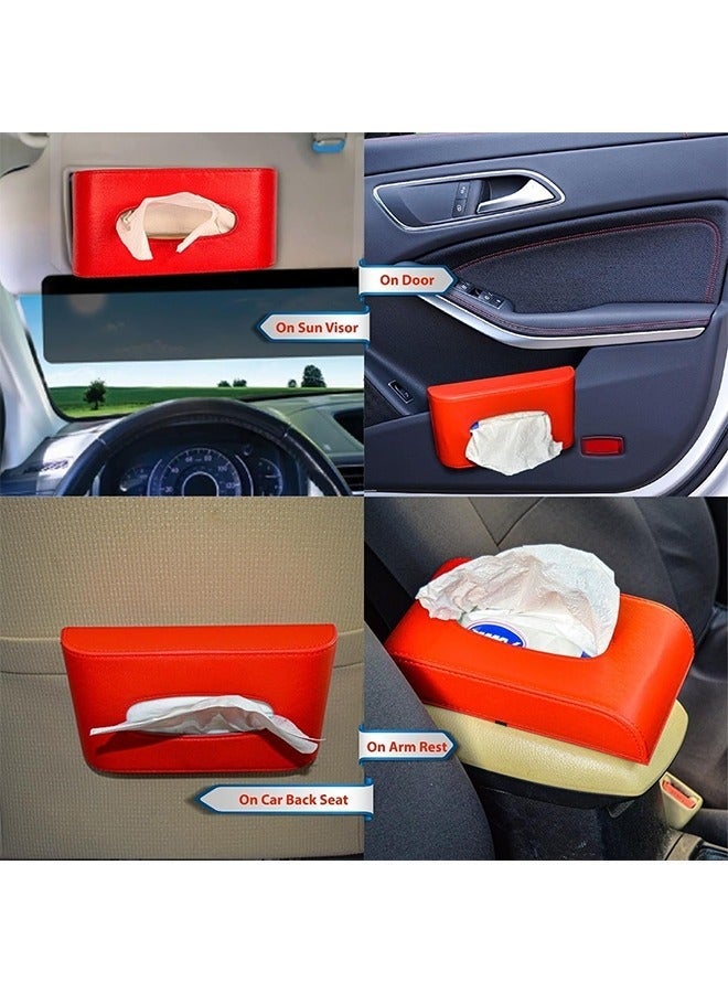 كيلا علبة مناديل، حامل مناديل فاخر، حامل مناديل من الجلد الصناعي مع حاجب شمس، موزع مناديل للوجه أنيق ومريح لسيارتك (أحمر) - Image 4