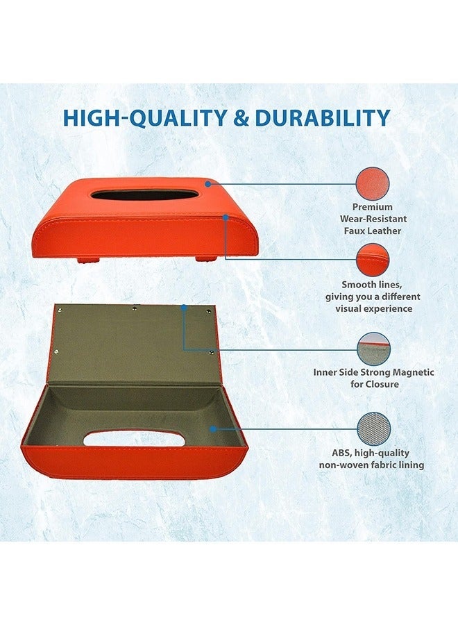 كيلا علبة مناديل، حامل مناديل فاخر، حامل مناديل من الجلد الصناعي مع حاجب شمس، موزع مناديل للوجه أنيق ومريح لسيارتك (أحمر) - Image 5