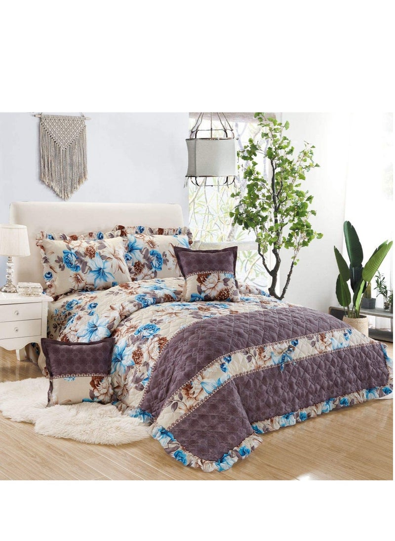 Floral Printed Compressed Comforter Set, 220 x 240 cm King Size Reversible 6 pcs Bedding Set, Multicolor