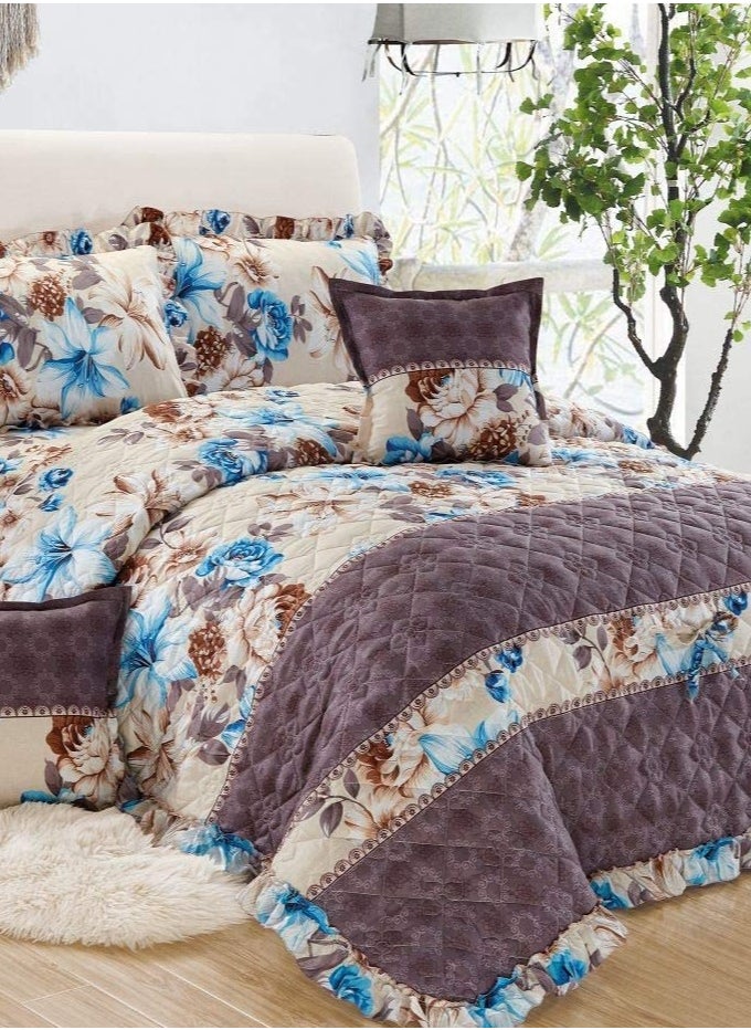 Floral Printed Compressed Comforter Set, 220 x 240 cm King Size Reversible 6 pcs Bedding Set, Multicolor