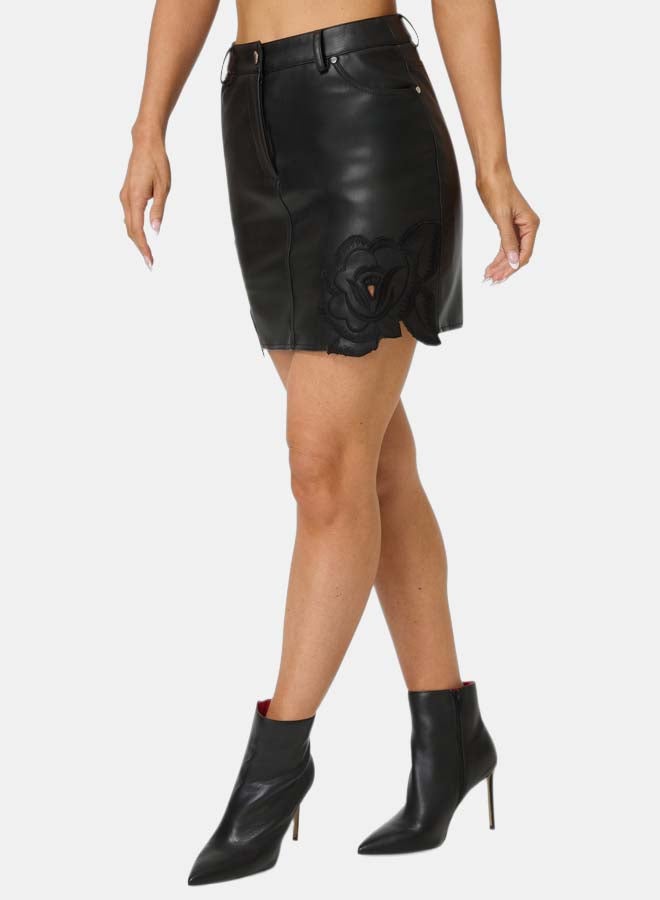 bebe Vegan Leather Embroidery Mini Skirt - Image 4