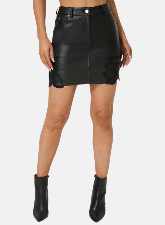 bebe Vegan Leather Embroidery Mini Skirt - Image 1