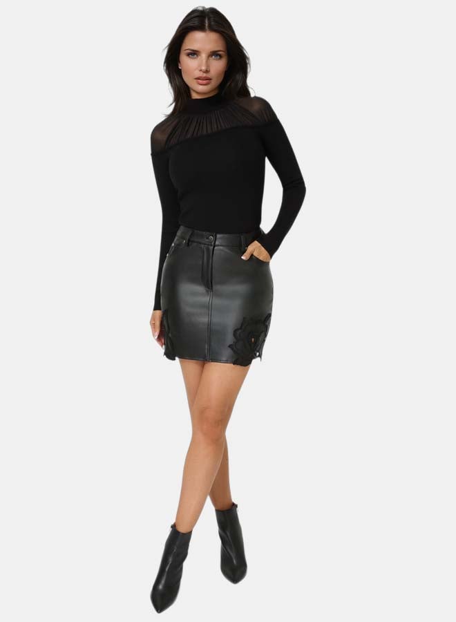 bebe Vegan Leather Embroidery Mini Skirt - Image 2